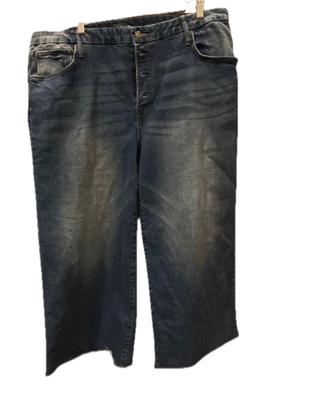 Time and Tru High Rise Wide Leg Crop Jeans | Medium Wash | Raw Hem | Size 20